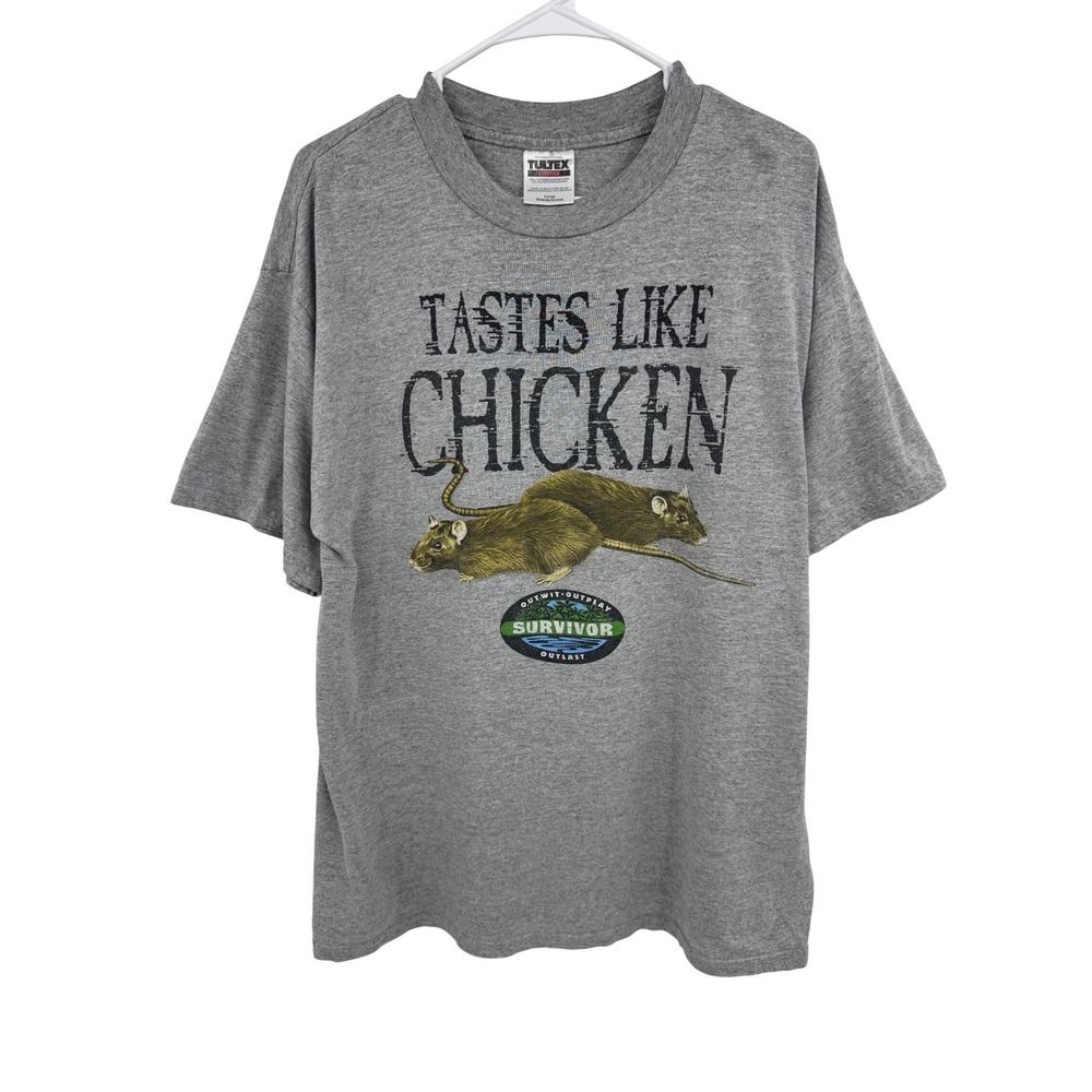 Vintage 90s RARE Survivor Tastes Like Chicken Rat Graphic T-Shirt Tultex‎ Large